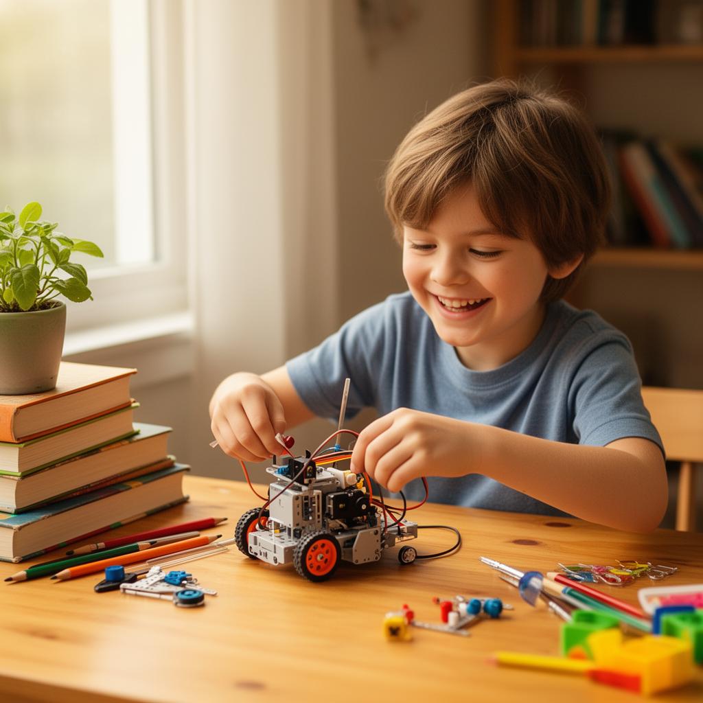 A child joyfully engaged in a fun, hands-on educational project